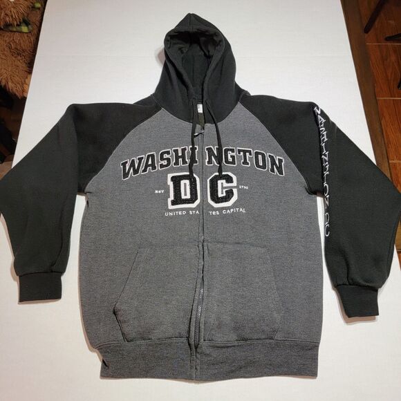 Oue DC Washington DC Full Zip Hoodie Jacket Grey & Black - Size Large - Picture 2 of 6